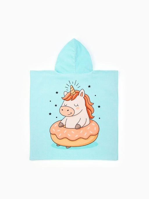 Полотенце - пончо детское LoveLife «Единорог», махра, 100% хлопок 300 г/м, 60×120 см, голубое