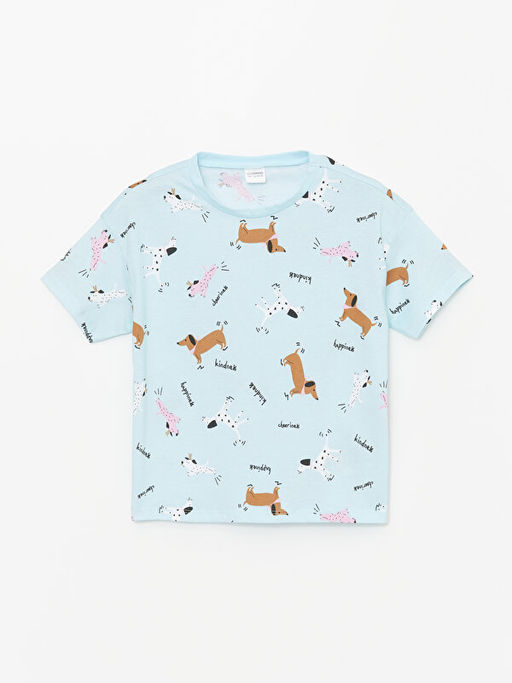 Bisiklet Yaka Bask?l? K?sa Kollu K?z ?ocuk ?ortlu Pijama Tak?m? - Waikiki фото 2