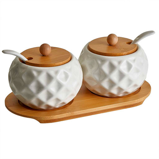 Набор из 2 банок AK5-0009 250 мл с ложками на бамбуковой подставке