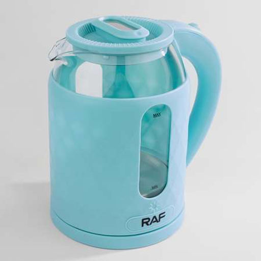 7930 Эл.чайник (2000Вт 2л.пласт./мет./СТЕКЛО корпус) RAF (х1)