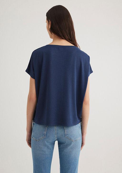 Lux Touch TENCEL TM Lacivert Basic Tisort - Mavi фото 4