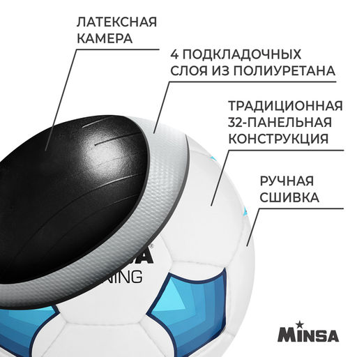 Мяч футбольный MINSA Training, PU, ручная сшивка, 32 панели, р. 5  фото 3