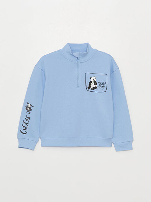 Dik Yaka Bask?l? Uzun Kollu K?z ?ocuk Sweatshirt ve E?ofman Alt? - Waikiki фото 2