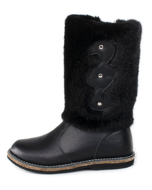 Унты женские на войлочной подошве.Черн., Черная "норка". Молния