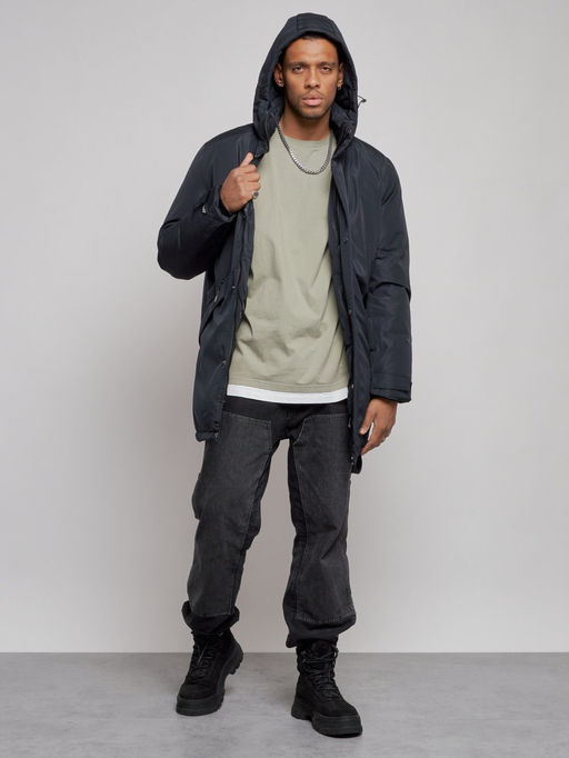 Парка мужская зимняя удлиненная молодежная темно-синего цвета 8302TS - Wonderrman фото 6