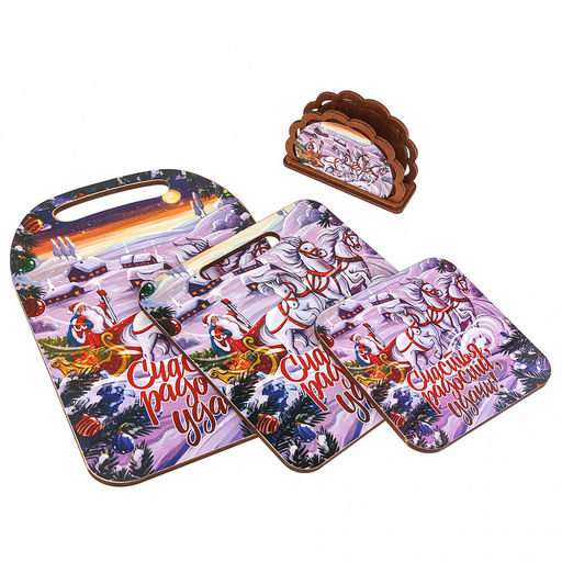 Счастья, Радости, УдачиКомлект деревянный 4 предмета: доска разделочная 29х21х0,6см; доска разделочная 21х19,5х0,6см; подставка под горячее 14,5х14,5х0,8см; салфетница 12,5х8,5х4см (Россия) - Домашняя мода фото 17