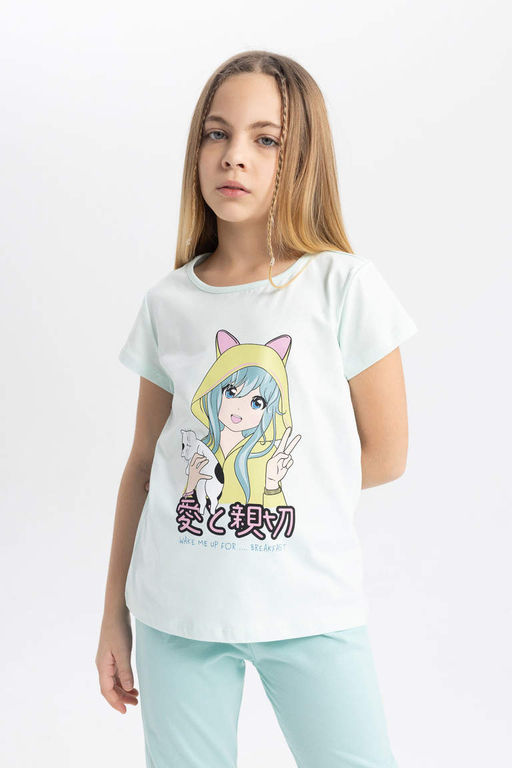 Пижамный комплект с короткими рукавами и принтом для девочек - Defacto фото 4