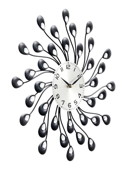 Часы настенные интерьерные Лепестки с кристаллами, серия: Ажур, бесшумные, плавный ход, 38?38 см, d=13 см, от батарейки 1?АА