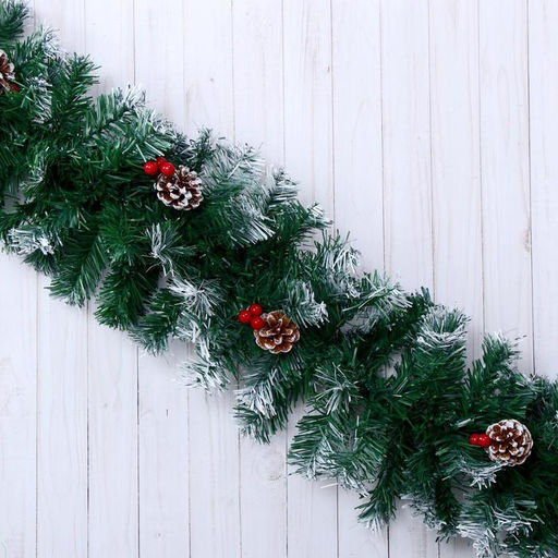 Гирлянда хвойная новогодняя Зимнее волшебство. Иней, ёлочная, 270 см, d=25 см, 200 веток, с шишками