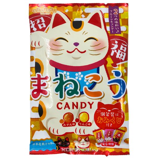 Фруктовая карамель с предсказаниями Omikuji Manekineko (мандарин и яблоко) Senjaku, Япония, 50 г Акция