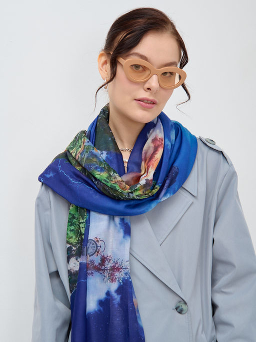 Большой, красивый двусторонний палантин с рисунком в стиле арт-декои необычной текстурой ткани. Края изделия украшены бахрамой. Только ручная стирка. - Tantino фото 7