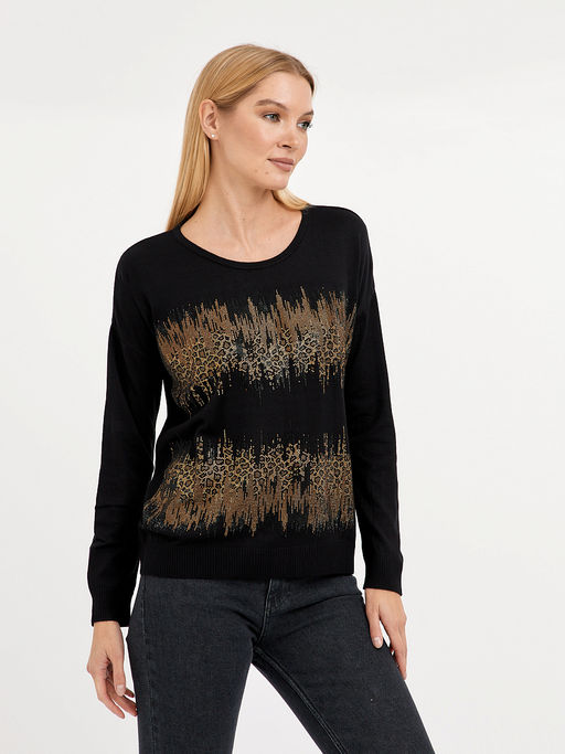 джемпер женский черный со стразами - Glenfield фото 4