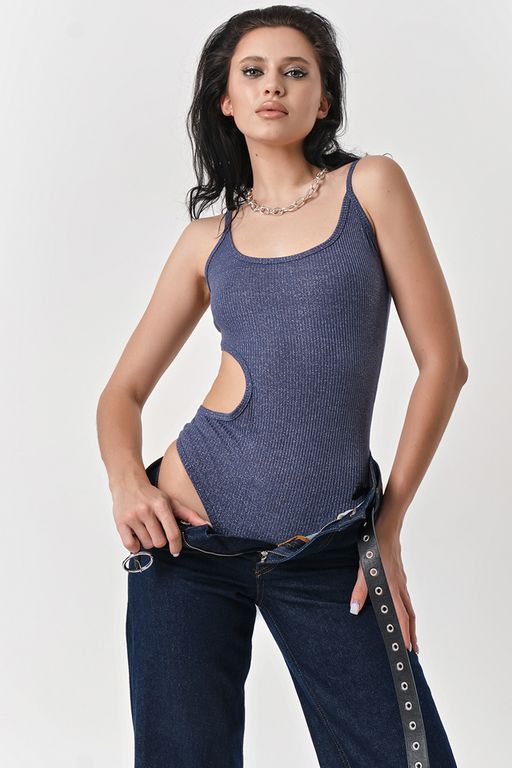 Боди из трикотажа в рубчик с люрексом мерцающий синий