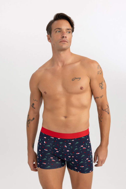 Новогодние боксеры-тройки стандартного кроя с тематикой Нового года - Defacto фото 2