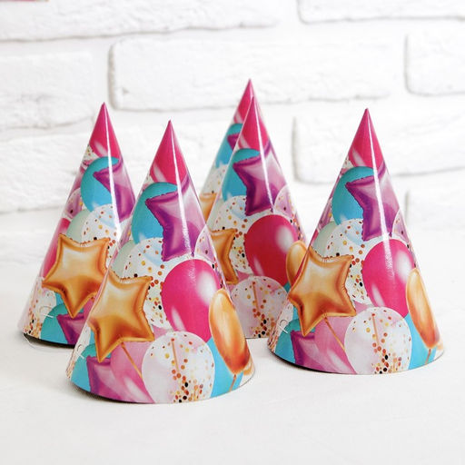 Набор бумажной посуды С днём рождения, шары, 6 тарелок, 6 стаканов, 6 колпаков, 1 гирлянда - Страна карнавалия фото 4