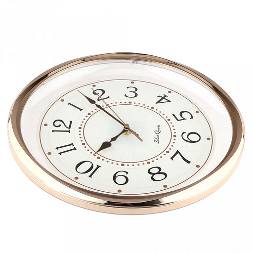 Часы настенные "Энигма" д35см, h5,5см, мягкий ход, циферблат белый/перламутровый; цифры арабские, черный; корпус пластик, прозрачный, золотая отводка; в коробке (Китай)