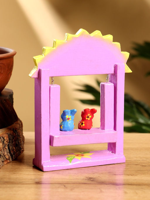 Сувенир Зайки на качелях, 11?5.4?14.4 см, дерево, сиреневый