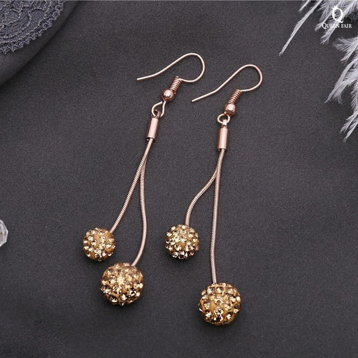 Серьги висячие со стразами Шамбала, цвет золотой в розовом золоте, 6,5см - Queen fair фото 5