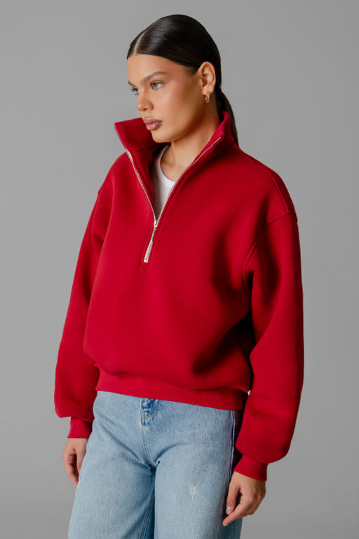 Арт. 1902 Свитшот женский с начесом полузамок 42-50 (5 шт) Цвет:красный