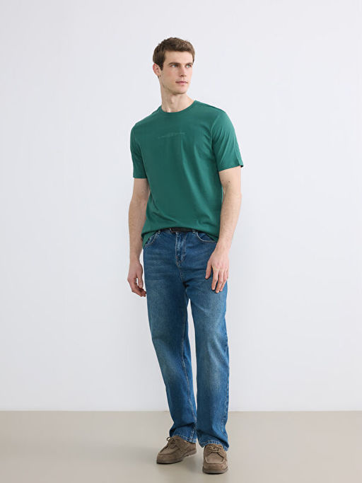 Bisiklet Yaka Bask?l? Penye Erkek Ti??rt