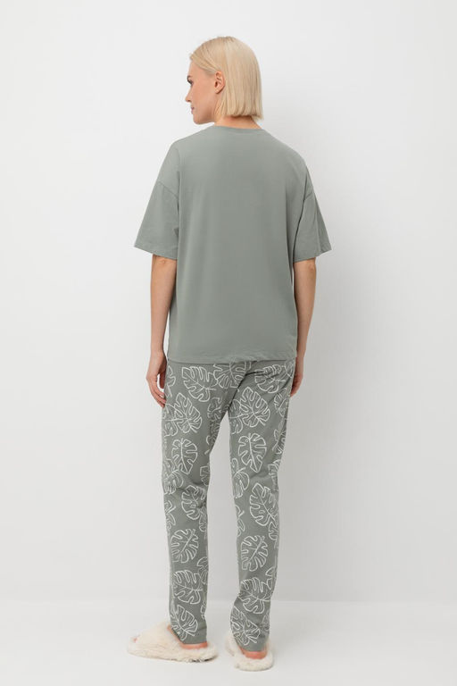 Е 20142/зеленый чай,тропические листья пижама жен