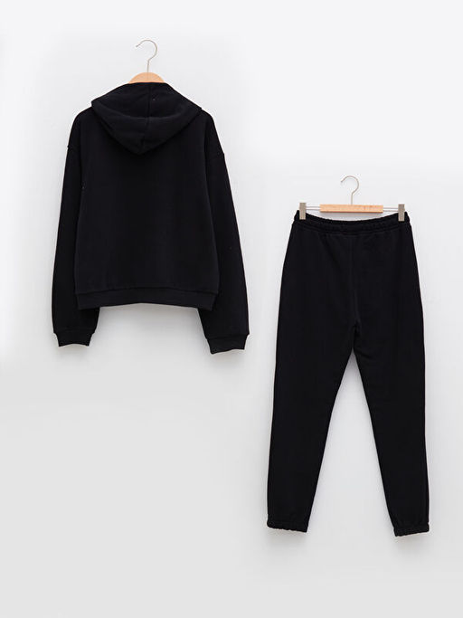 Kap??onlu Bask?l? Uzun Kollu Oversize K?z ?ocuk Sweatshirt ve E?ofman Alt? - Waikiki фото 2