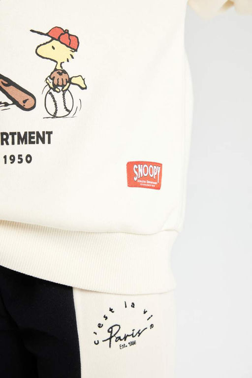 Толстовка широкого кроя с круглым вырезом цвета экрю для девочек Snoopy Oversize - Defacto фото 6