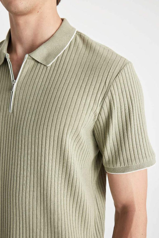 Футболка-поло с короткими рукавами и застежкой-молнией Slim Fit - Defacto фото 5