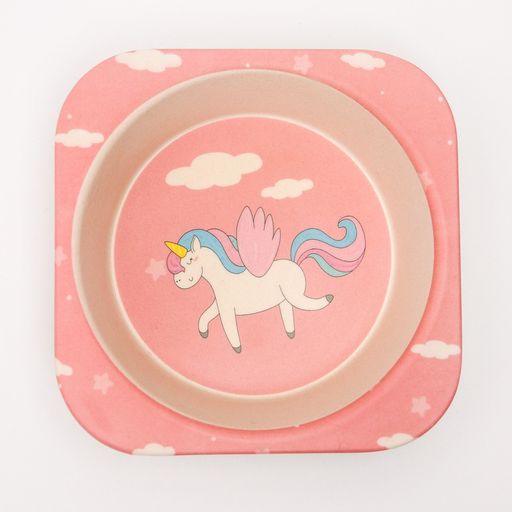 Набор бамбуковой посуды Единорог, тарелка, миска, стакан, приборы, 5 предметов - Крошка я фото 6