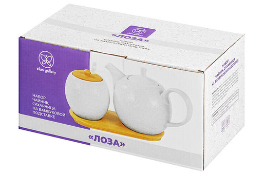 Набор - чайник 900 мл + сахарница 450 мл "Лоза" с ложкой на дер. подставке