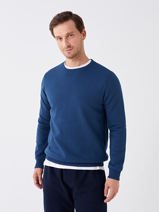 Bisiklet Yaka Uzun Kollu Erkek Kal?n Sweatshirt