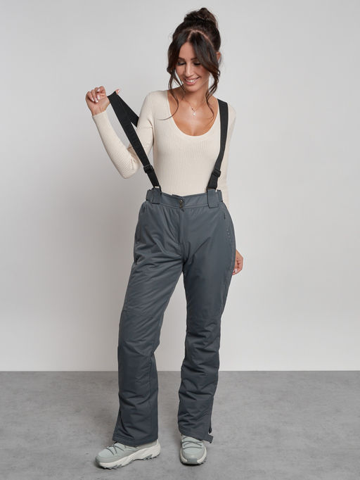 Полукомбинезон утепленный женский зимний горнолыжный серого цвета 7607Sr - Colannia фото 9