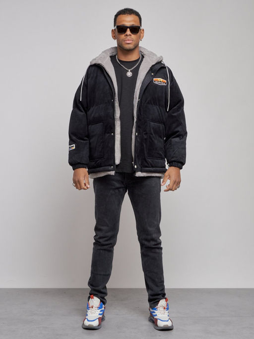 Плюшевая куртка мужская с капюшоном молодежная черного цвета 28117Ch - Mtforce фото 2