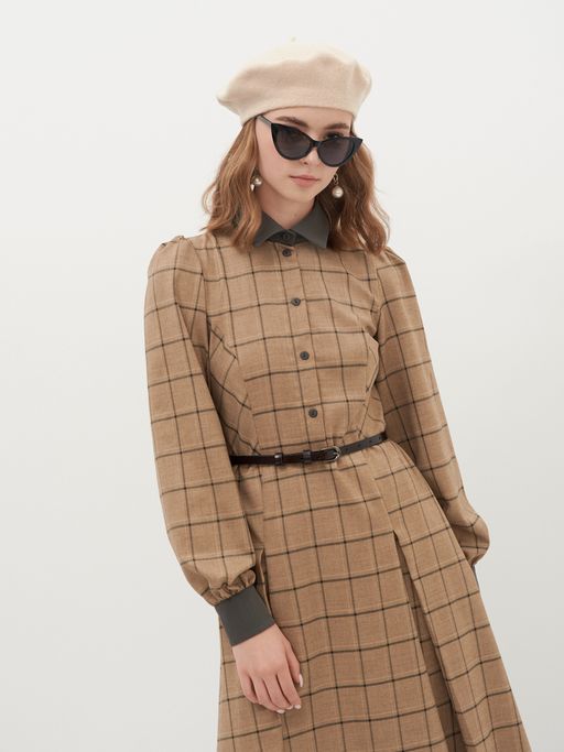 Платье с контрастным воротником и поясом - Tantino фото 2