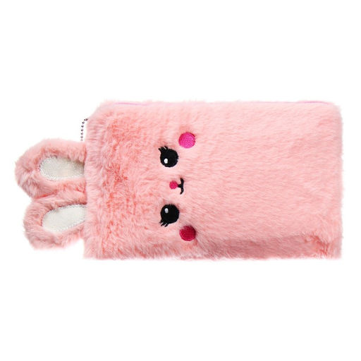 Пенал школьный меховой на молнии Calligrata «Зайка», пушистый, с ушками, МИКС