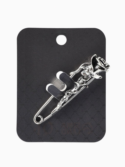 Булавка «Цветок» роза, L=5см, цвет чернёное серебро