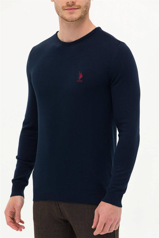 Мужской базовый трикотажный свитер темно-синего цвета с круглым вырезом Неожиданная скидка в корзине - U.s. polo assn фото 7