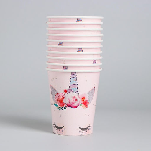 Цена за 10 шт. Стакан бумажный Единорог, мордочка, 250 мл - Страна карнавалия фото 3