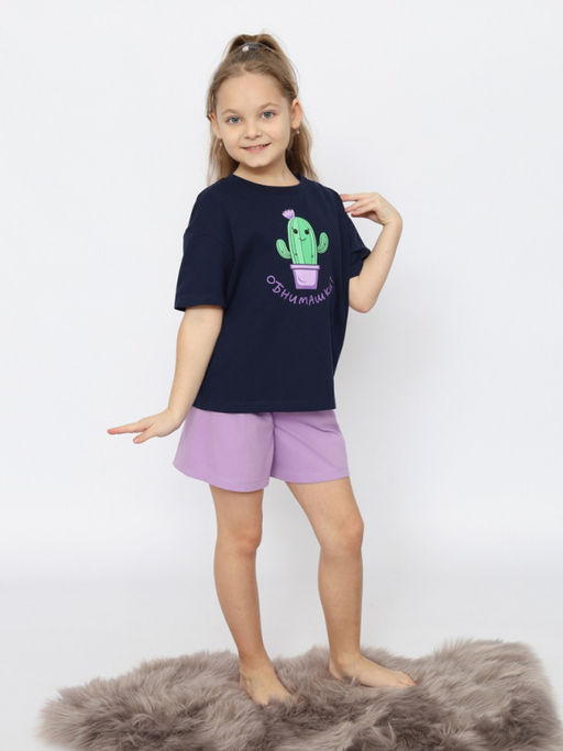 CRB wear/CSJG 50172-41 Пижама для девочки (футболка, шорты),темно-синий/Ex.Cherubino фото 4