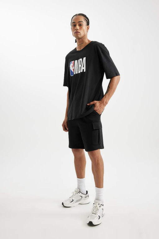 DeFactoFit NBA Wordmark Oversize Genis Kal?p Bisiklet Yaka Bask?l? Pamuklu K?sa Kollu Tisort  фото 4