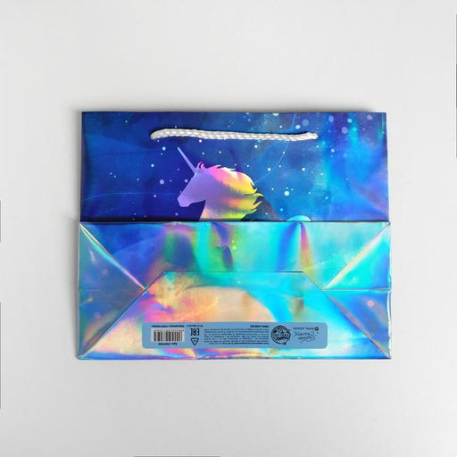 Цена за 2 шт. Пакет подарочный голографический, упаковка, Unicorn, 23 х 18 х 10 см