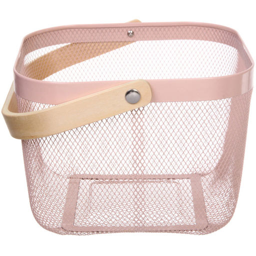 Корзина для хранения металлическая с деревянной ручкой "ФАРГО", цвет розовый, 24**24*18см