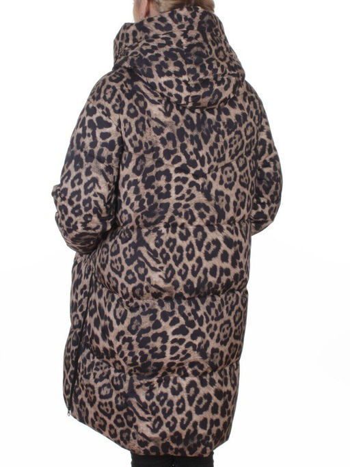 8892 BROWN/LEOPARD Куртка зимняя женская оверсайз с вшитой жилеткой (200 гр. холлофайбер)