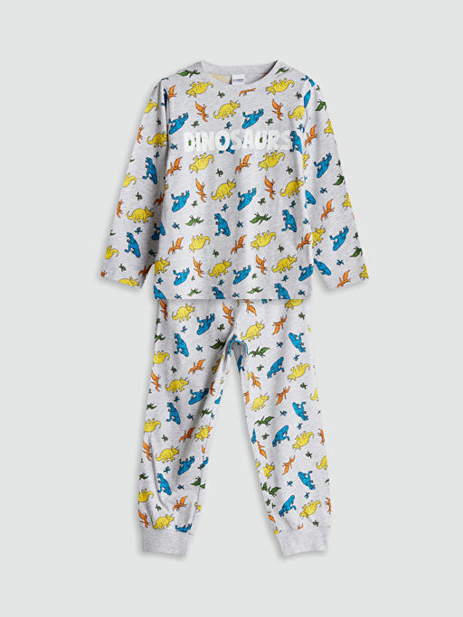 Bisiklet Yaka Bask?l? Erkek ?ocuk Pijama Tak?m?