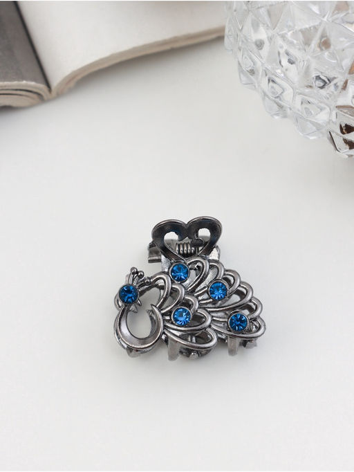 Цена за 6 шт. Крабик для волос «Синий туман», павлин, 2.5 см, серебро