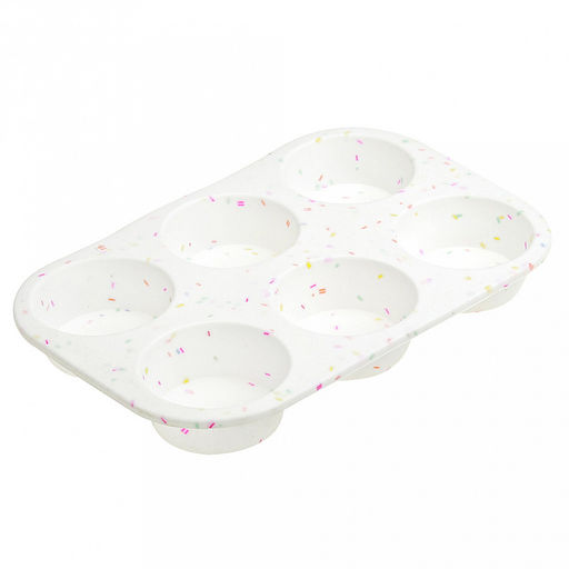 "Конфетти" Форма силиконовая для выпекания "Кекс - 6 штук" 26,3х17,5см h3см, цвет - белый (Китай)