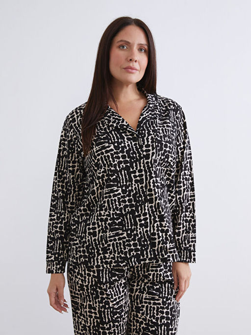 B?y?k Beden Desenli Kad?n Pijama Tak?m?