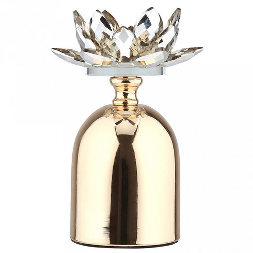 Подсвечник стеклянный "Лотос Янтарный" h17см, чаша д5,2см, h2см, отвинчивающаяся, нескользящее основание д8см, металлическая ножка, золотой, в коробке (Китай)