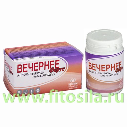 Вечернее Форте Валериана+Хмель+Мята+Мелисса, № 60 драже х 450 мг