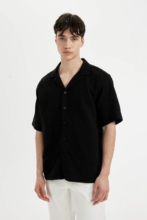 Хлопковая рубашка с короткими рукавами и воротником-поло Relax Fit - Defacto фото 4